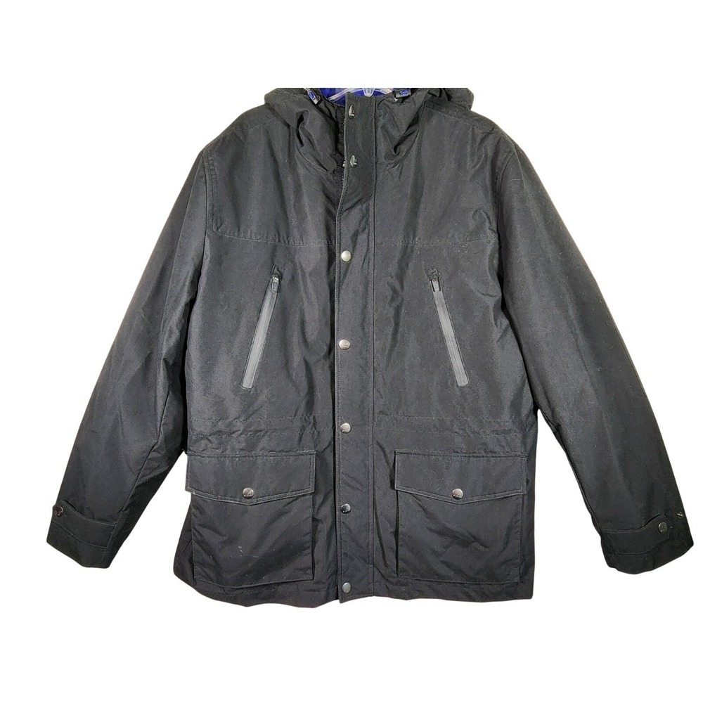 London Fog Mens Large Hooded Winter Parka Coat Black Outdoor Utility Workwear